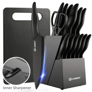 16 Pcs Carbon Steel Kitchen Knife Set with Block