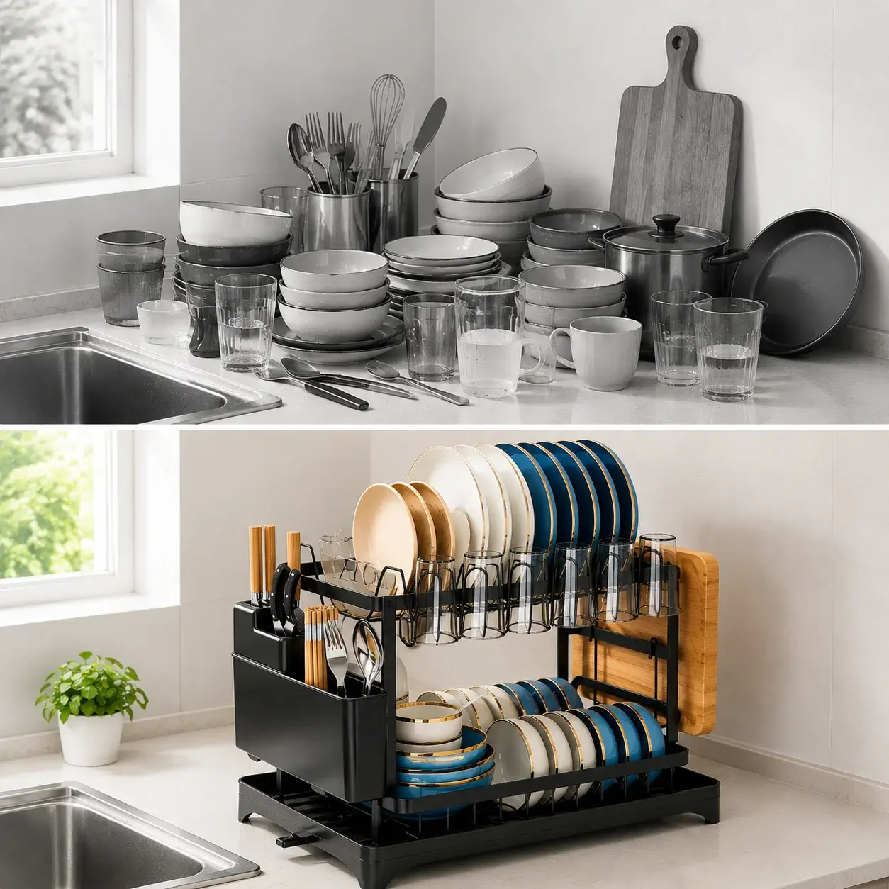 2‑Tier Black Dish Drying Rack